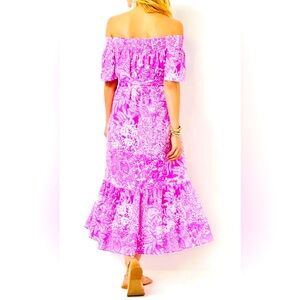 Lily Pulitzer NWT Wild Fuschia Swipe Right Off the Shoulder dress. XL
